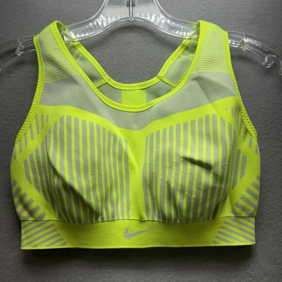 Nike Sports Bra Womens Small Neon Yellow Gray Seamless Racerback Just Do It - Picture 1 of 8